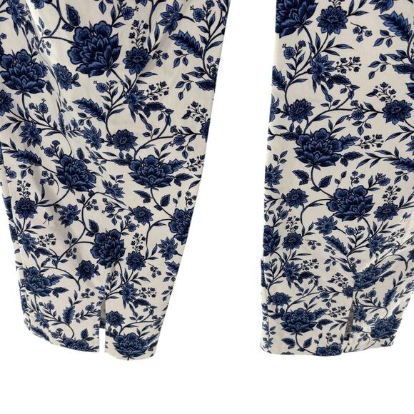 Talbots Blue Floral Chatham Ankle White Cotton Pants - Picture 10 of 12